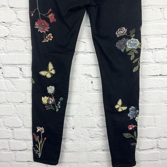 Buffalo David Bitton Faith Mid Rise Skinny Black Denim‎ Jeans Embroidered Floral - Picture 6 of 12